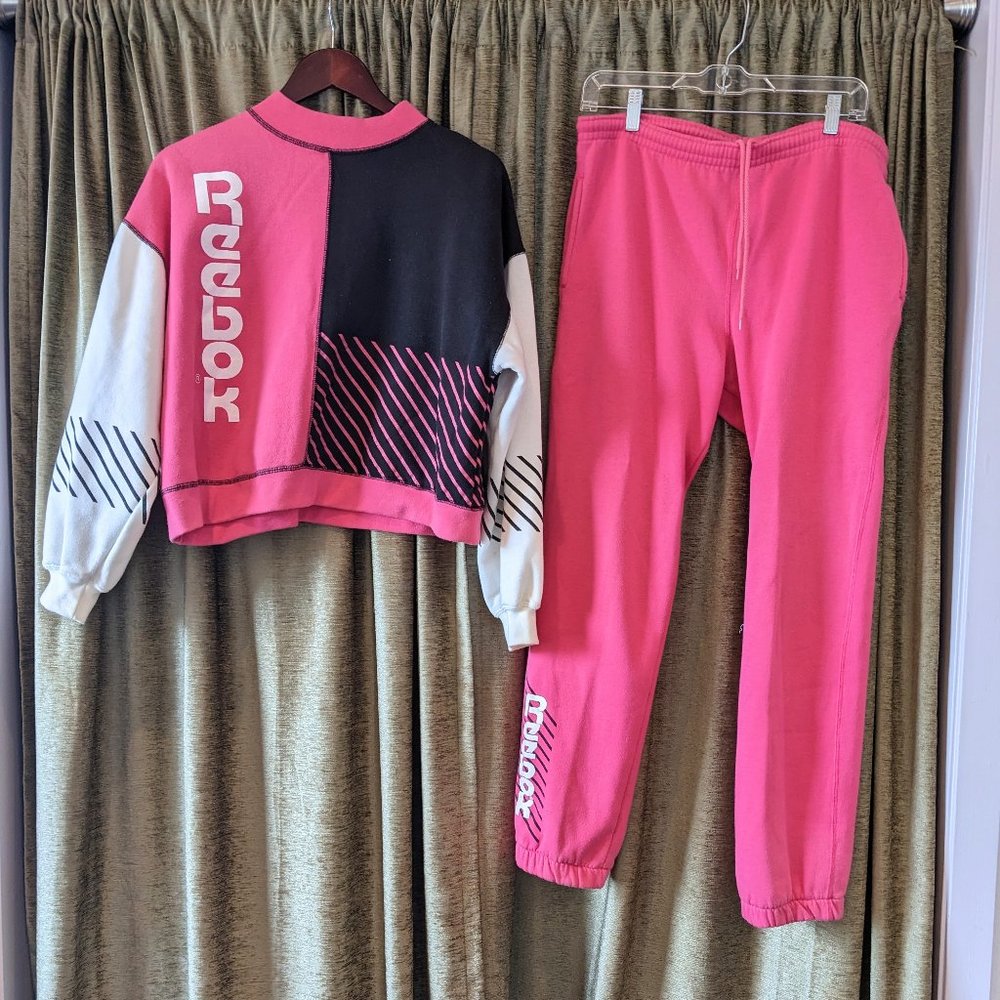 SOLD Vintage 80s Reebok Sweatsuit - Sweatshirt & Sweatpants geometric retro pink